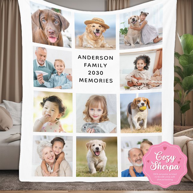 Cobertor Sherpa Family Personalized Modern 11 Pictures Collage  (Criador carregado)