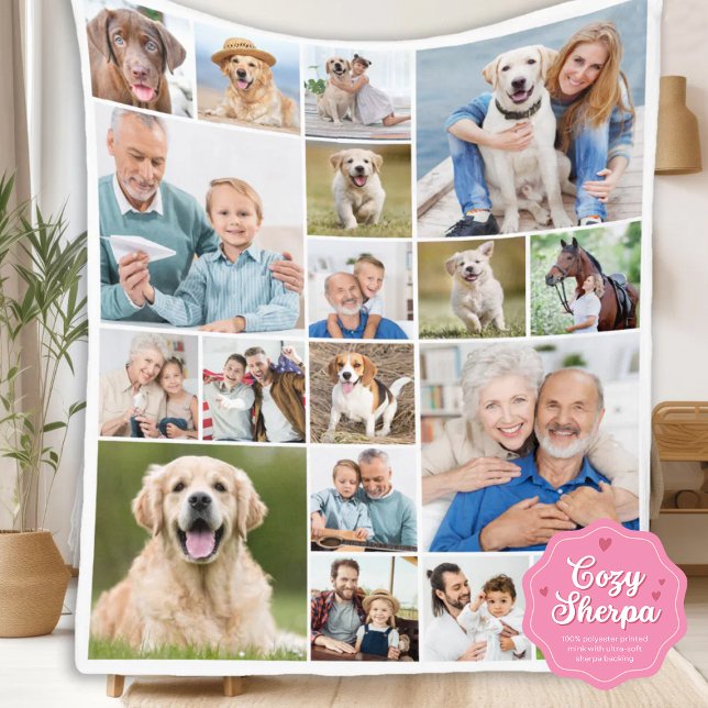 Cobertor Sherpa Family Personalized Modern Simple 18 Photo Collage (Criador carregado)