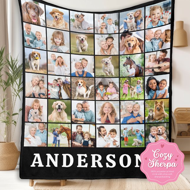 Cobertor Sherpa Family Photo Collage 36 Picture Personalized Black (Criador carregado)