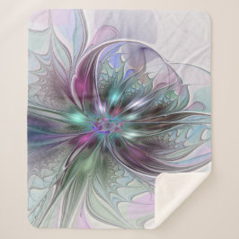 Cobertor Sherpa Fantasia Abstrata Colorida Moderna Floral Fractal