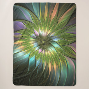 Cobertor Sherpa Fantasia Colorida Luminosa Flores Arte Fractal