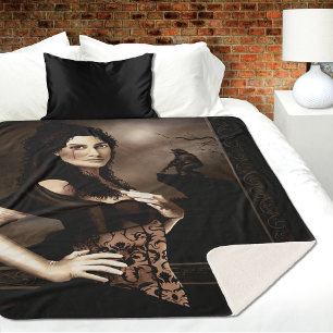 Cobertor Sherpa Fantasia de Amor com Vampiro Gótico Sombrio e Lobi