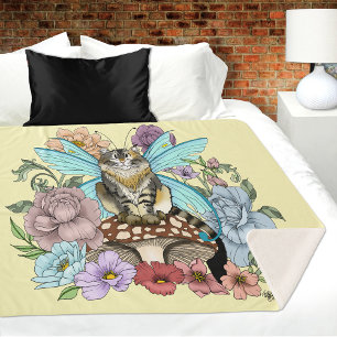 Cobertor Sherpa Fantasia Floral de Gato Fada Tabby Pastel Capricho