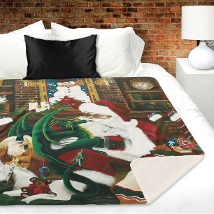 Cobertor Sherpa Fantasia Mágica de Natal Dragão de Santa Natal Aco