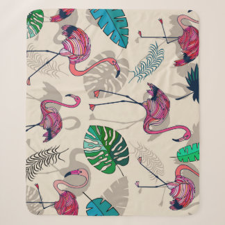 Cobertor Sherpa Fantasia Tropical: Flamingo Leaf Pattern
