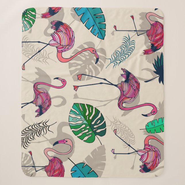 Cobertor Sherpa Fantasia Tropical: Flamingo Leaf Pattern (Frente)