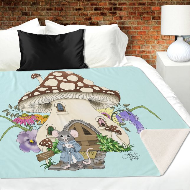 Cobertor Sherpa Fantasioso Rato Casa Cogumelo Floral Azul (Criador carregado)