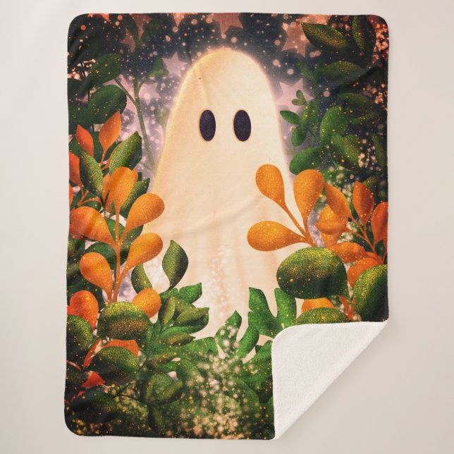 Cobertor Sherpa Fantasma com Plantas (Frente)