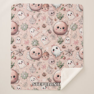 Cobertor Sherpa Fantasma Cor-de-Rosa e Pastel do Halloween Sem Vis