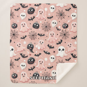 Cobertor Sherpa Fantasmas Rosa e Padrão Invisível do Halloween