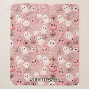 Cobertor Sherpa Fantasmas Rosa e Pumpkins Whimseen