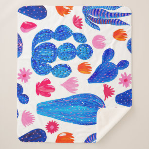 Cobertor Sherpa Fantasy Cactos: Padrão Decorativo Sem Olhos.