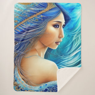 Cobertor Sherpa Fantasy Deusa Radiante Azul Profundidades Abstrato