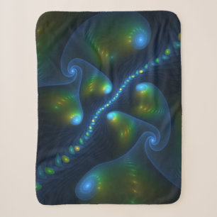 Cobertor Sherpa Fantasy Luzes Abstrato Azul Verde Amarelo Fractal