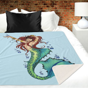 Cobertor Sherpa Fantasy Mermaid Teal Tail