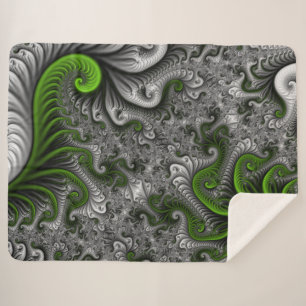 Cobertor Sherpa Fantasy Mundo Verde E Arte Fractal Cinza