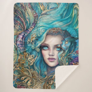 Cobertor Sherpa Fantasy Underwater Goddese Abstrato Trabalho de ar