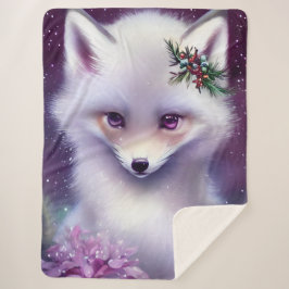 Cobertor Sherpa Fantasy White Baby Fox com Olhos Lavandas
