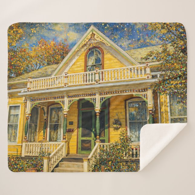 Cobertor Sherpa Fantasy Yellow Victorian House (Frente (Horizontal))