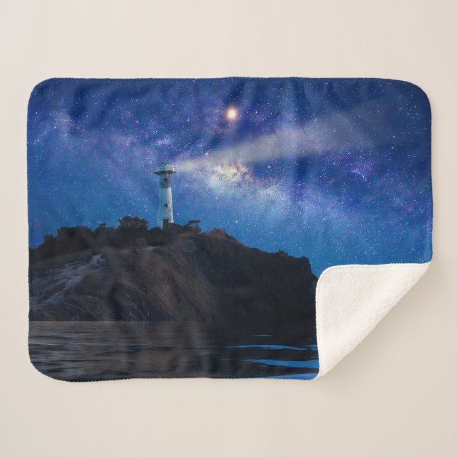 Cobertor Sherpa Faróis | Farol de Starry Night (Frente (Horizontal))