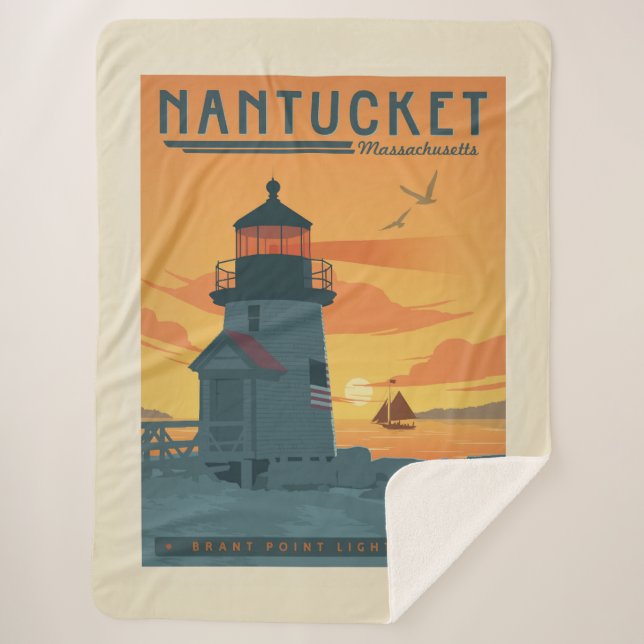 Cobertor Sherpa Farol Brant Point | Mães Nantucket (Frente)