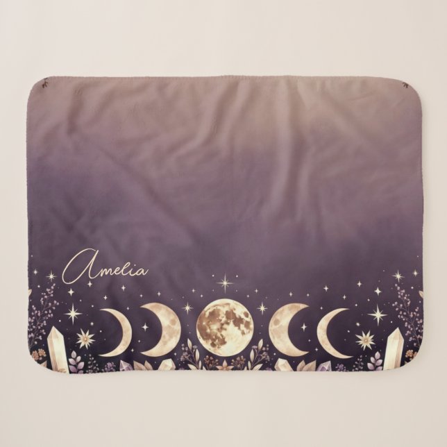 Cobertor Sherpa Fases da Lua Celestiais Personalizadas (Frente (Horizontal))