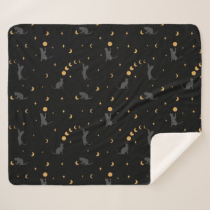 Cobertor Sherpa Fases de gatos e luas