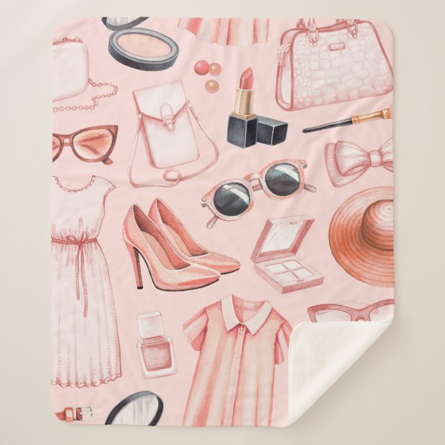 Cobertor Sherpa Fashion illustrations. Seamless pattern (Frente)