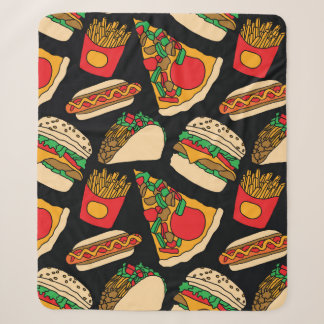 Cobertor Sherpa fast food pizza burger hotdog french fries tacos s