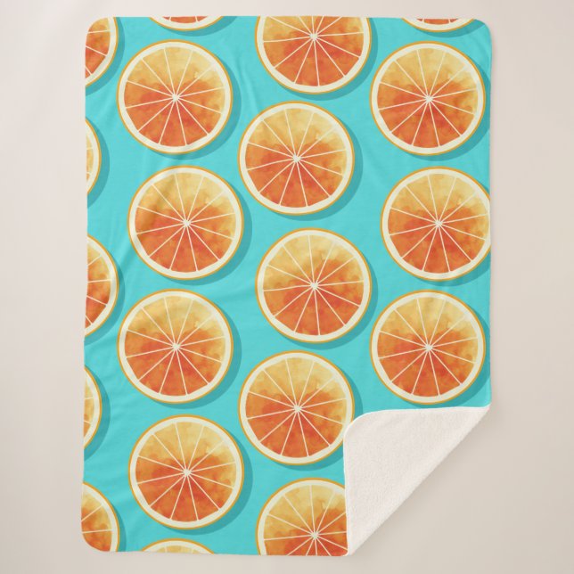 Cobertor Sherpa Fatias Laranja no Azul (Frente)