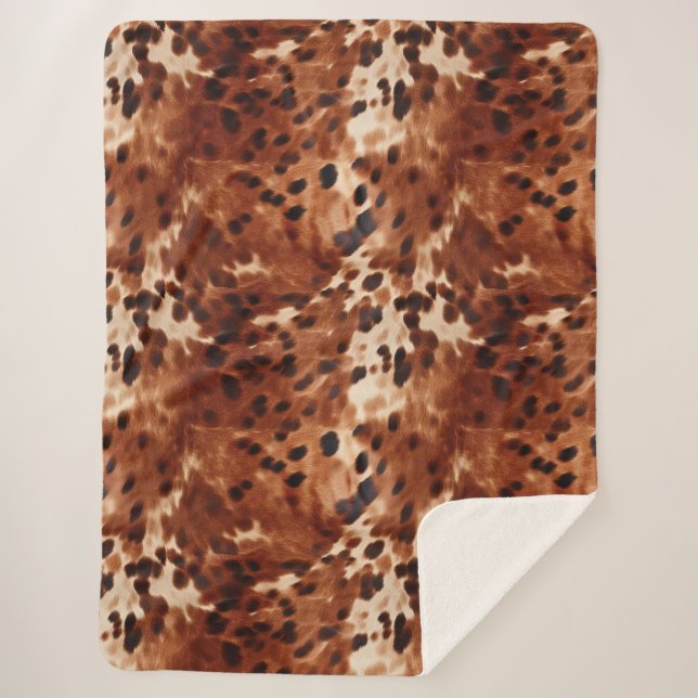 Cobertor Sherpa Faux Cowhide Preto-Castanho (Frente)