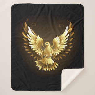 Cobertor Sherpa Faux Gold Foil Peace Dove em Preto