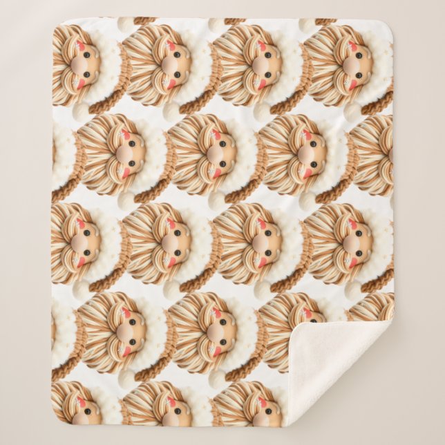 Cobertor Sherpa Faux yarn notch-hook Santa face Christmas (Frente)