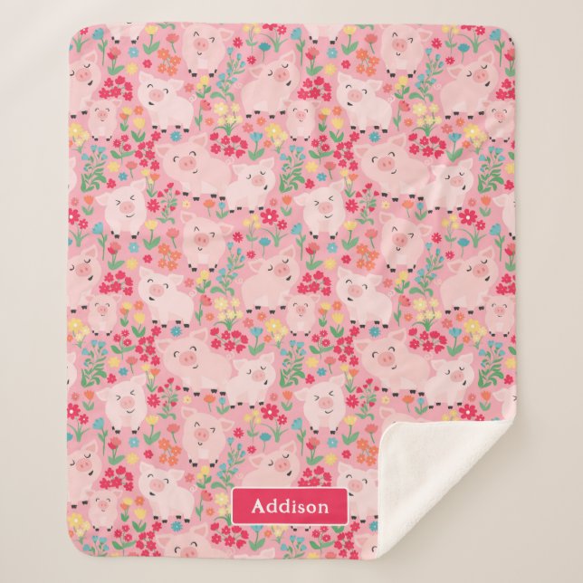 Cobertor Sherpa Fazenda De Suínos Rústica Floral Personalizada (Frente)