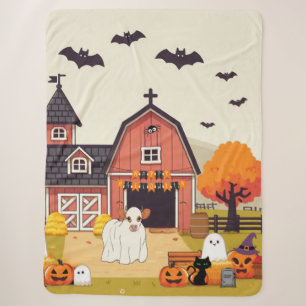 Cobertor Sherpa Fazenda e vaca do Halloween