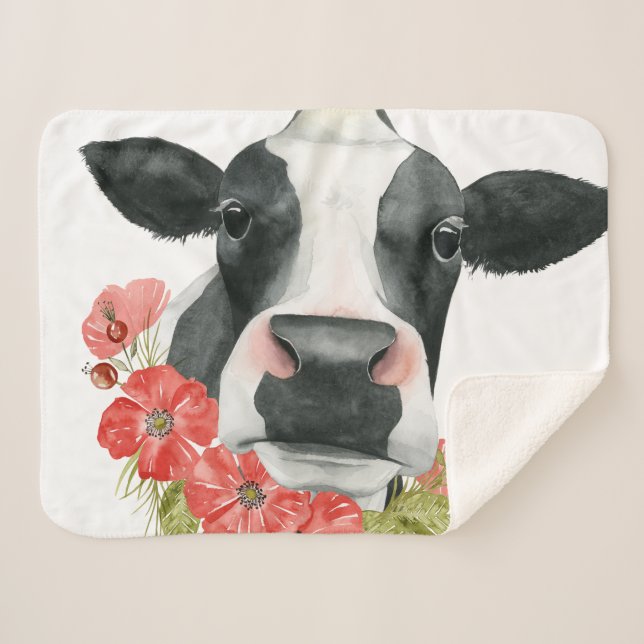 Cobertor Sherpa Fazenda - Vaca com Flores (Frente (Horizontal))