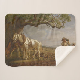 Cobertor Sherpa Fazendeiros Descansados em Campo com Cavalos e Flo