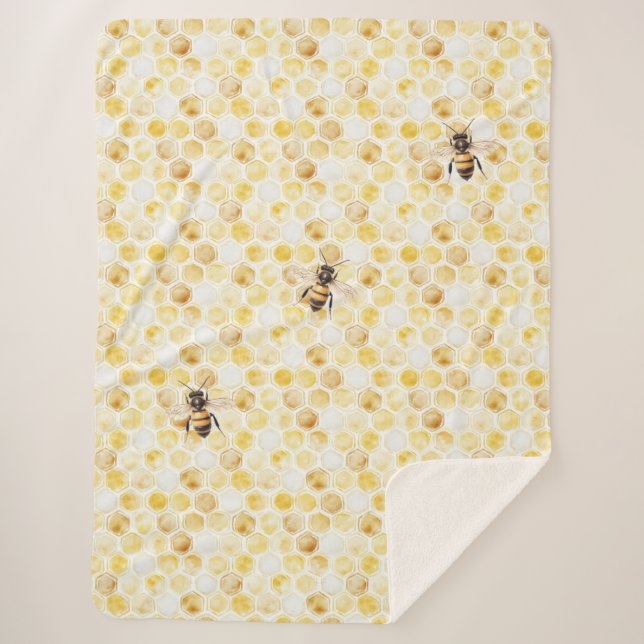 Cobertor Sherpa Felicidade Mel Amarelo Dourado Favo de Mel (Frente)