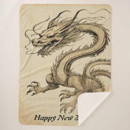 Cobertor Sherpa Feliz 2024 anos do desenho do Dragão Vintage nº2