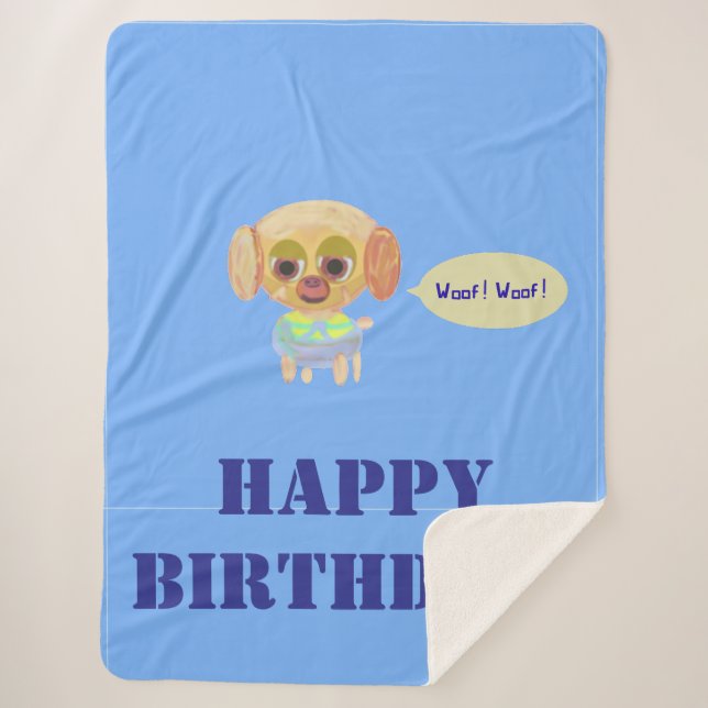 Cobertor Sherpa Feliz Aniversário Blue Fleece Blanket (Frente)