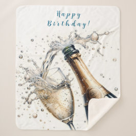 Cobertor Sherpa Feliz Aniversário do Bubble champagne