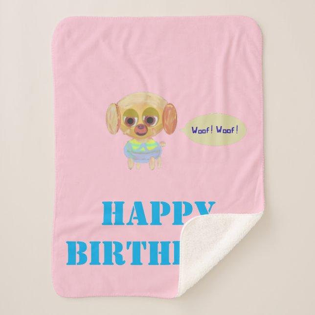 Cobertor Sherpa Feliz Aniversário Pink Fleece Blanket (Frente)