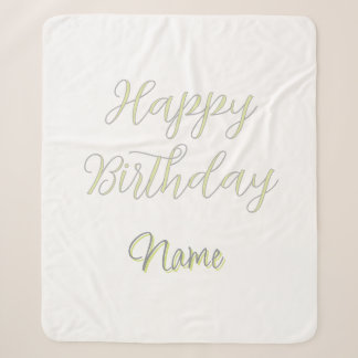 Cobertor Sherpa Feliz aniversário verde cinza pastel nome data mod