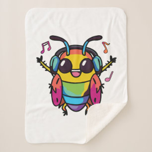 Cobertor Sherpa Feliz barata com fones de ouvido ouvindo música