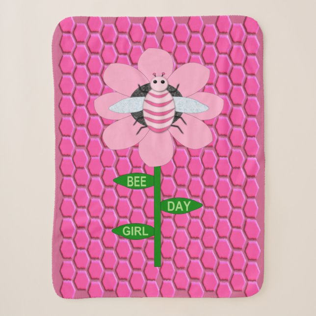 Cobertor Sherpa Feliz Bumblebee de Aniversário Rosa (Frente)
