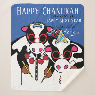 Cobertor Sherpa Feliz Chanukah Moo Sherpa Blanket/Médio