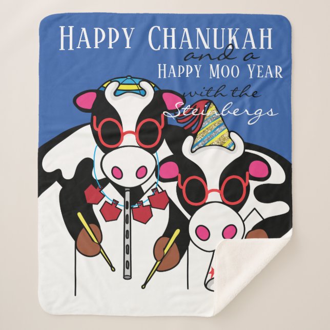 Cobertor Sherpa Feliz Chanukah Moo Sherpa Blanket/Médio (Frente)