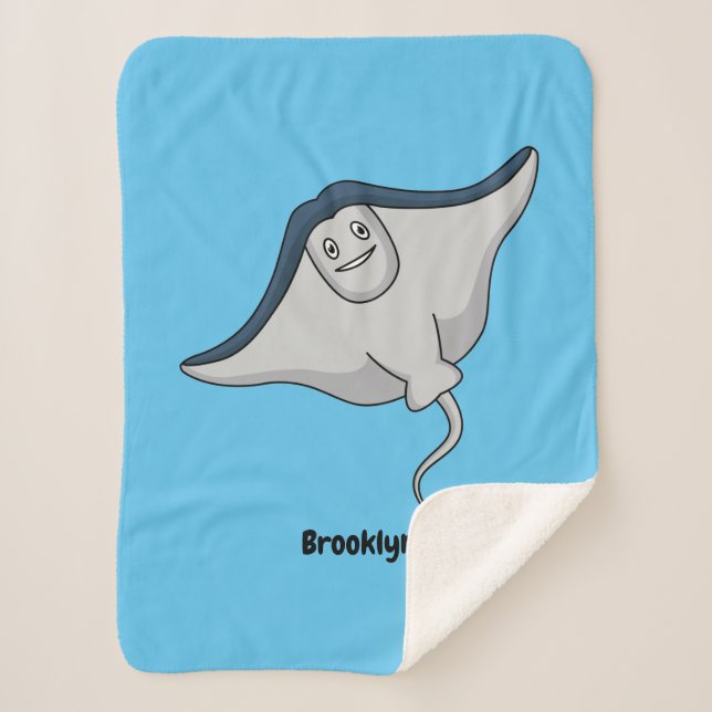 Cobertor Sherpa Feliz desenho animado de peixes-raia (Frente)