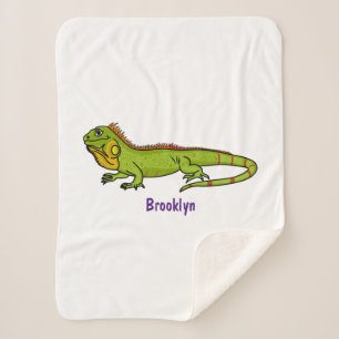 Cobertor Sherpa Feliz desenho da iguana verde