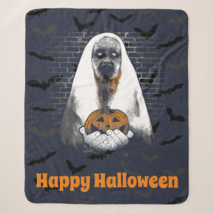 Cobertor Sherpa Feliz Dia das Bruxas Fantasma com Abóbora
